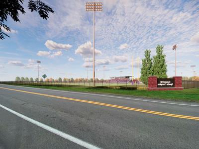 rendering view from the road on Jericho Hill looking at the entrance to Saxon Hill sports complex